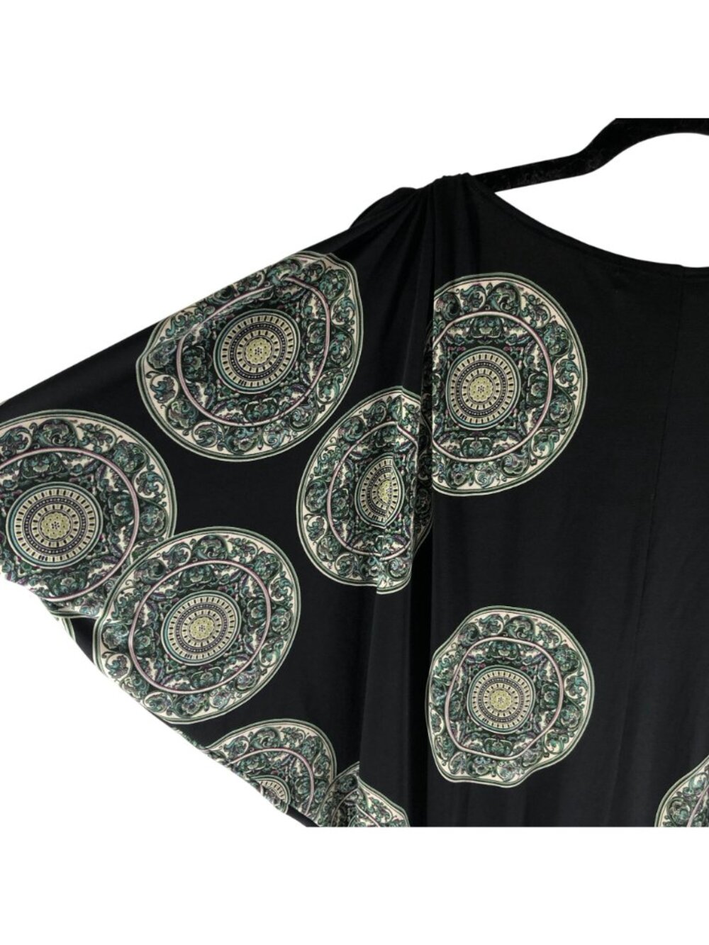Max Studio Black Batwing Sleeve Dress Green Geometric Print Size S - Picture 3 of 5